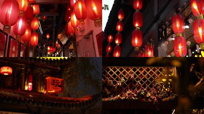 春节，红灯笼，古朴街道，过年气氛