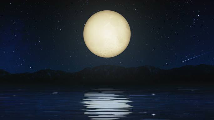 月亮星空流星山脉水面