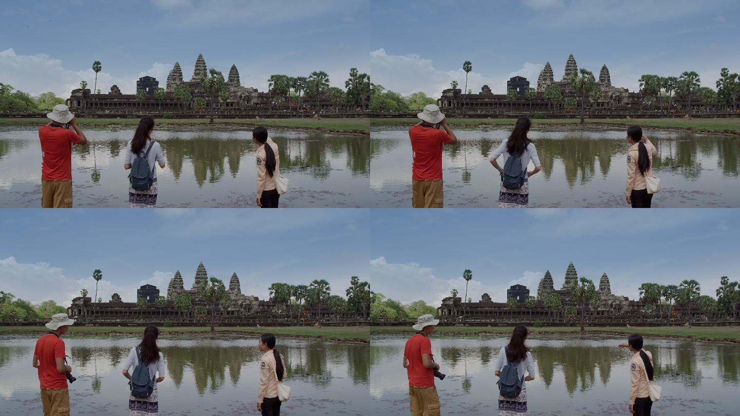 柬埔寨 吴哥窟 导游带中国游客游览
