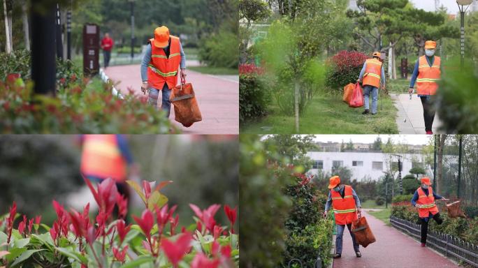 4K环卫工人公园捡拾垃圾精致城市管理创建