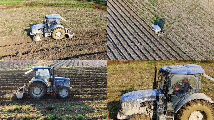 4K 现代化农耕机器在地里翻土