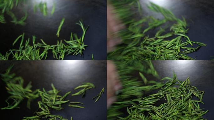中国传统绿茶手工炒制特写原素材西施石笕茶
