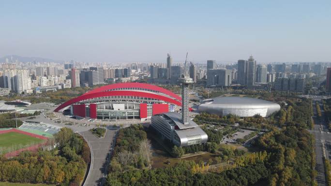航拍南京奥林匹克中心体育馆