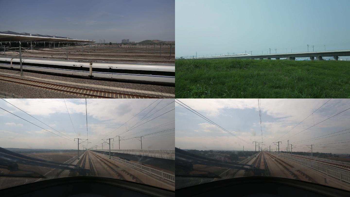 CR中国高铁出站高速行驶动车组驾驶舱视角