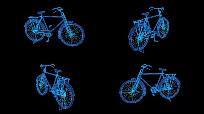 蓝色线框全息科技28杠自行车动画带通道