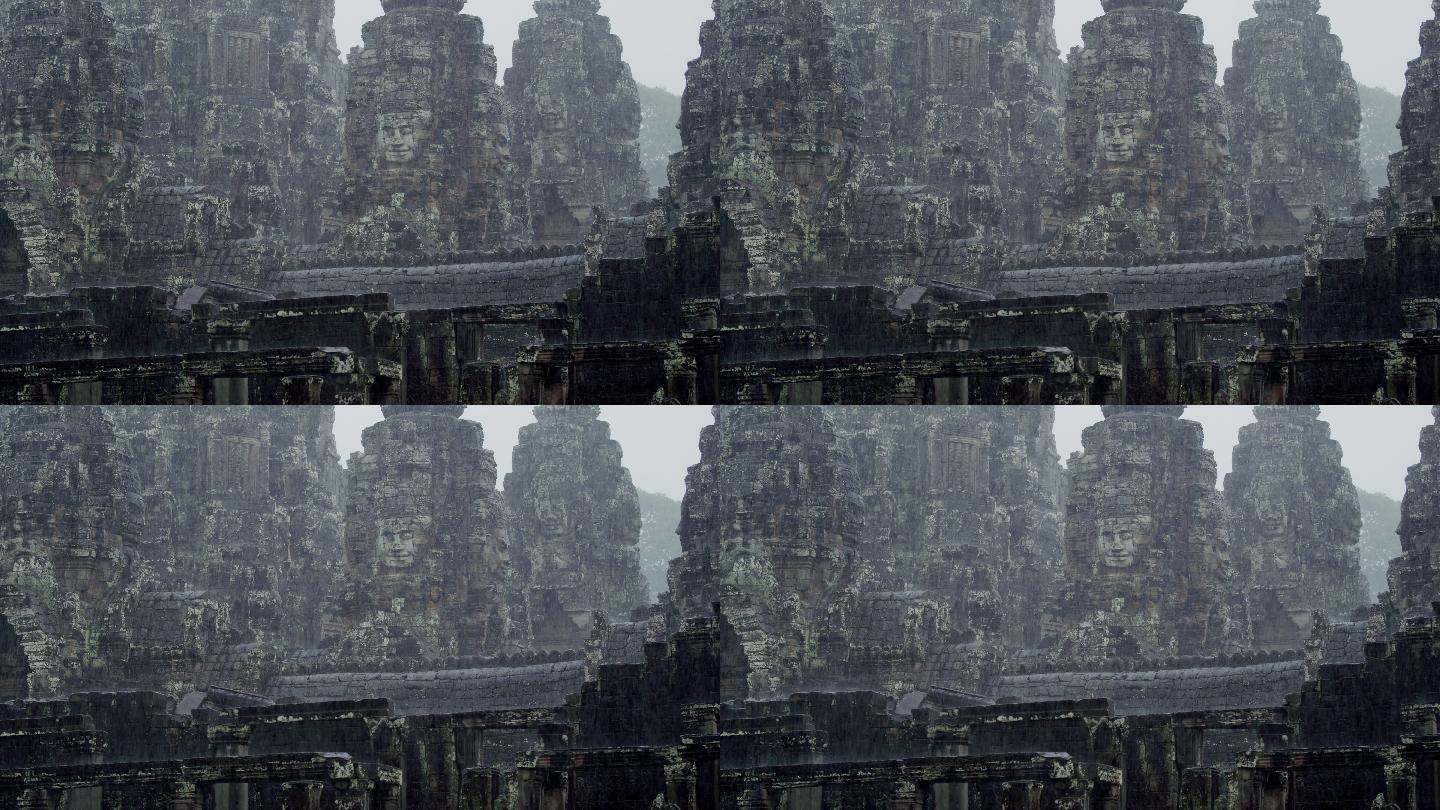 柬埔寨 吴哥窟 巴戎寺 石雕 石刻 暴雨
