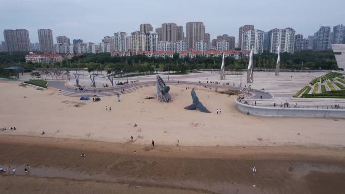 山东烟台鲸鱼雕像4K航拍