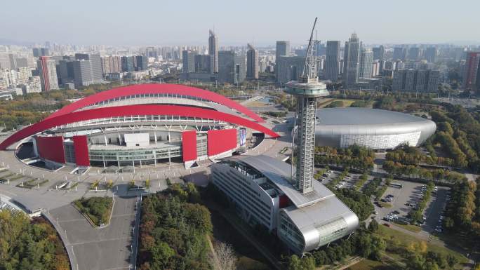 航拍南京奥林匹克中心体育馆