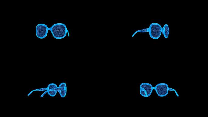 蓝色线框全息科技太阳镜动画带通道