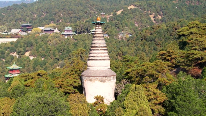 航拍山西太原天龙山观音塔希区柯克画面