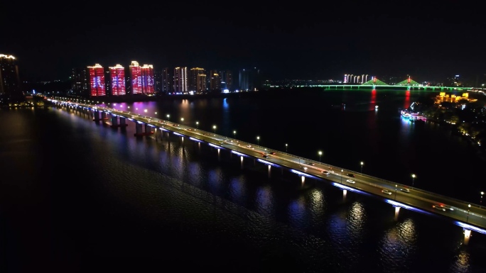 清远北江城市大桥夜景航拍