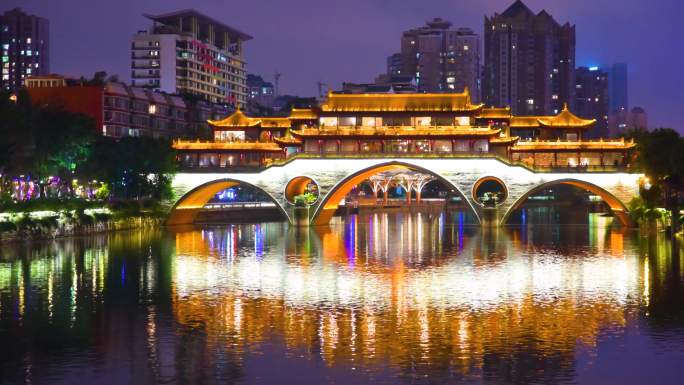 成都锦江廊桥实时夜景