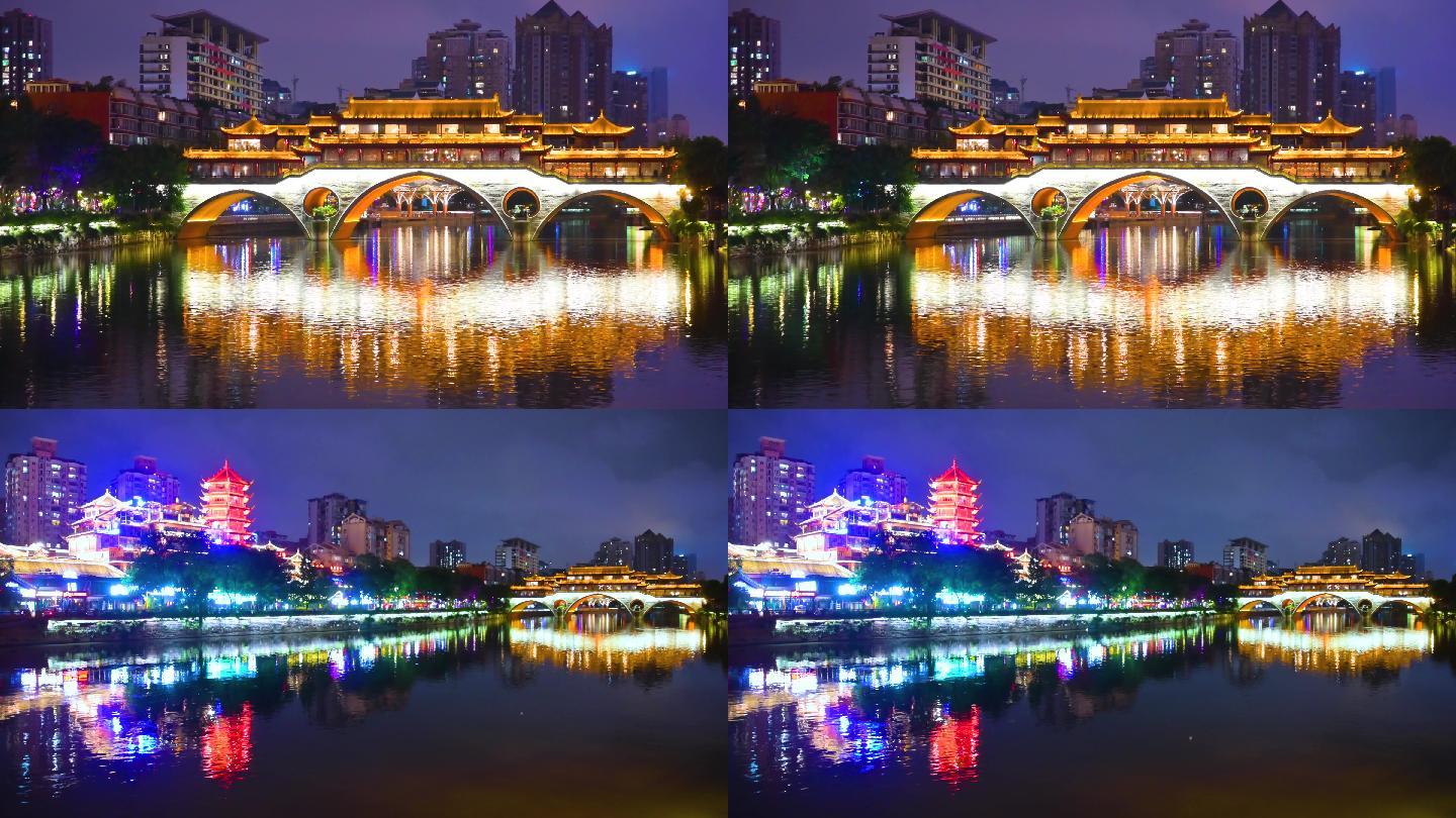 成都锦江廊桥实时夜景