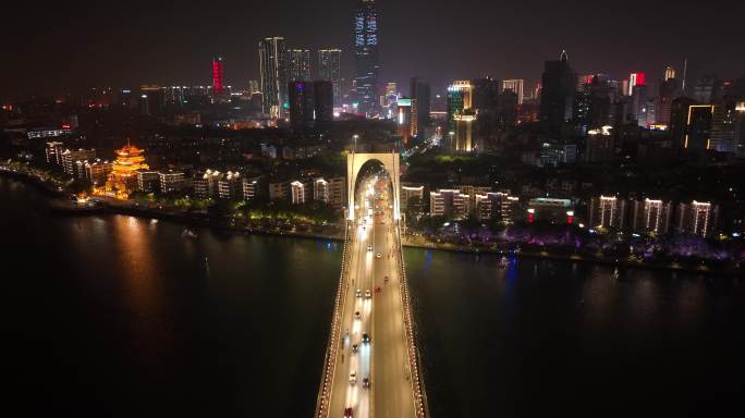 柳州红光大桥夜景车流交通航拍