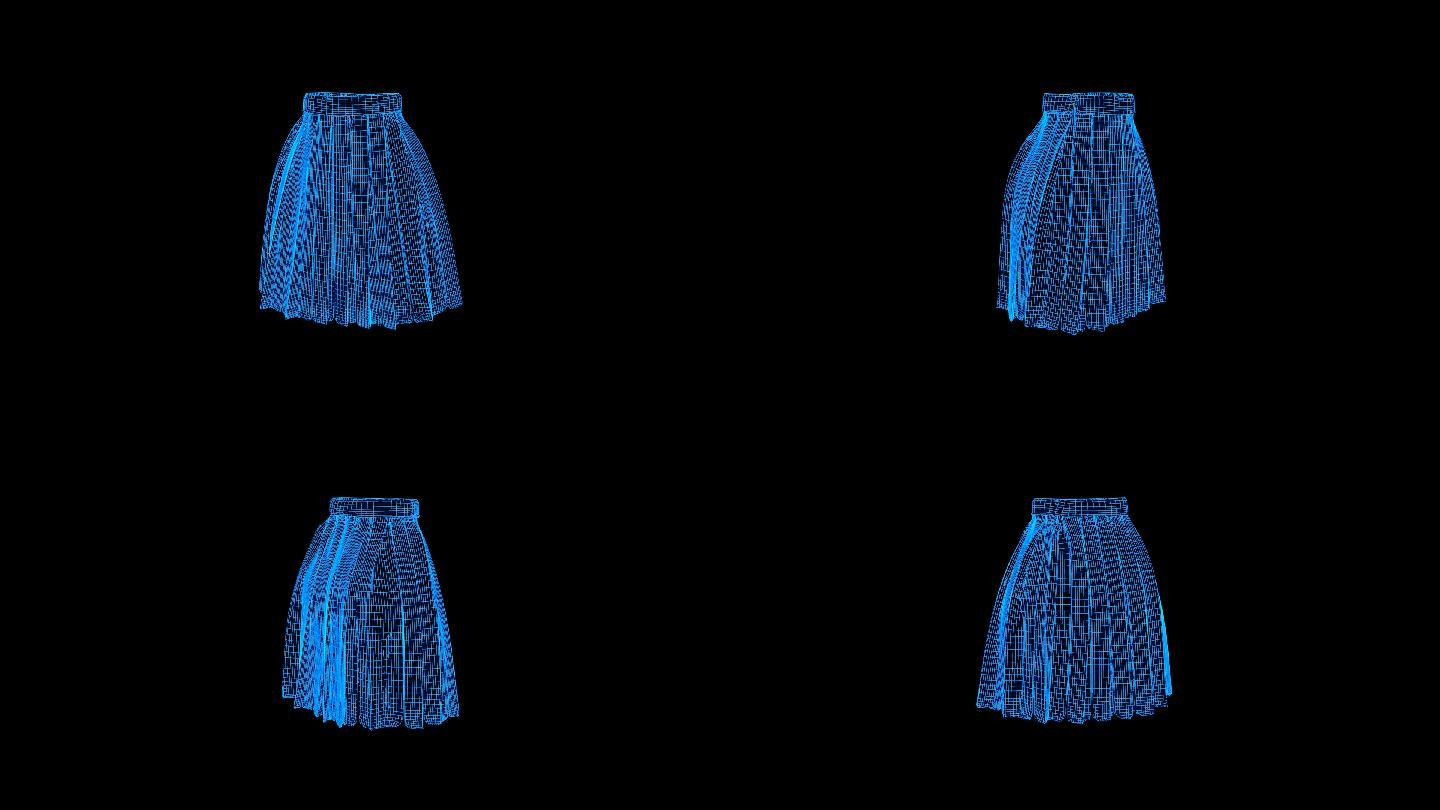 蓝色线框全息科技短裙动画带通道