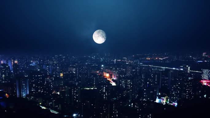 4K城市夜景月亮升起5