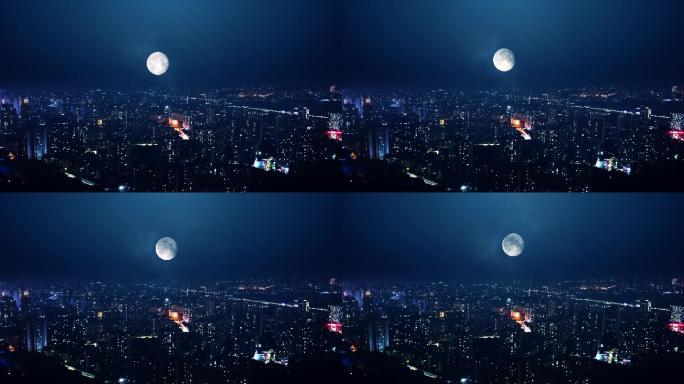 4K城市夜景月亮升起5