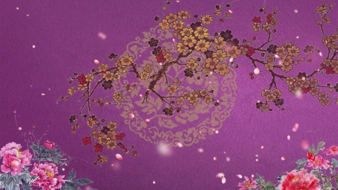 中国风戏曲紫色刺绣梅花舞台背景