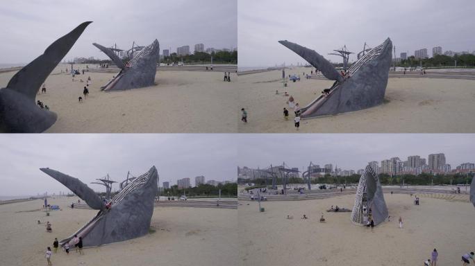 山东烟台鲸鱼雕像航拍