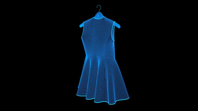 蓝色线框全息科技连衣裙动画带通道