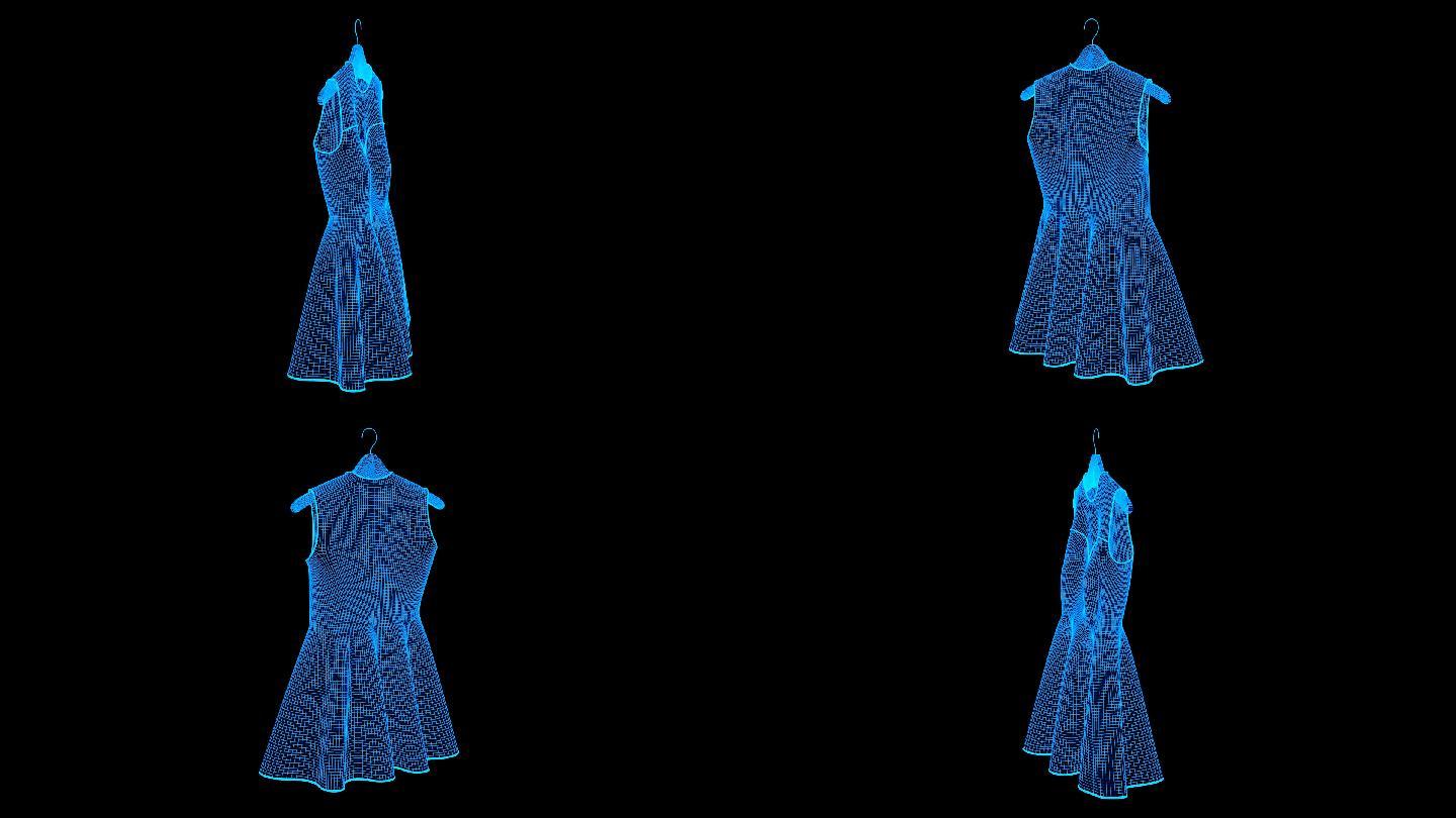 蓝色线框全息科技连衣裙动画带通道