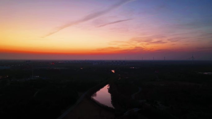 原创4K夜景湖面桥面晚霞空镜