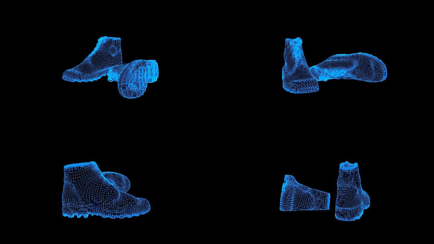 蓝色线框全息科技马丁靴动画带通道