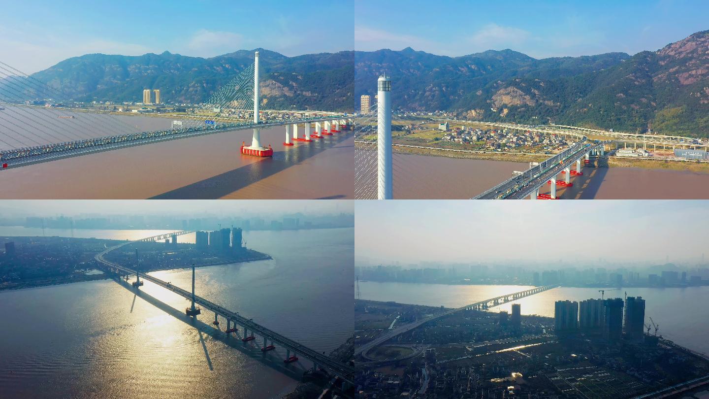 航拍温州七都大桥拉索桥4K