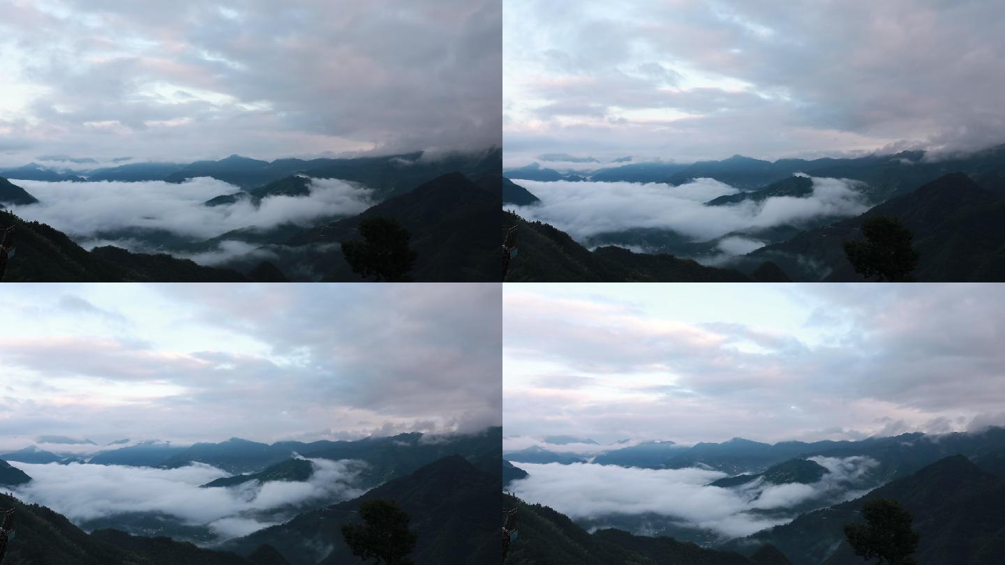凌晨壮观的白雾飞在山顶