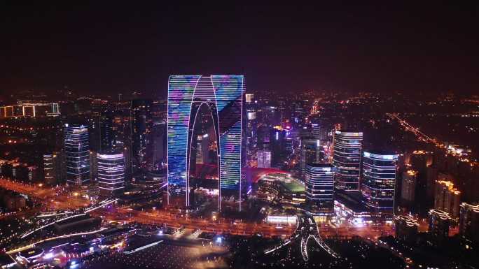 东方之门最高楼城市夜景大厦金融中心航拍
