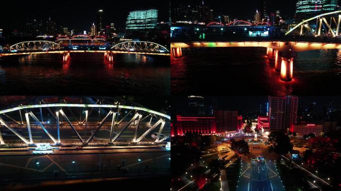 广州珠江夜景多建筑多桥梁航拍7分29秒