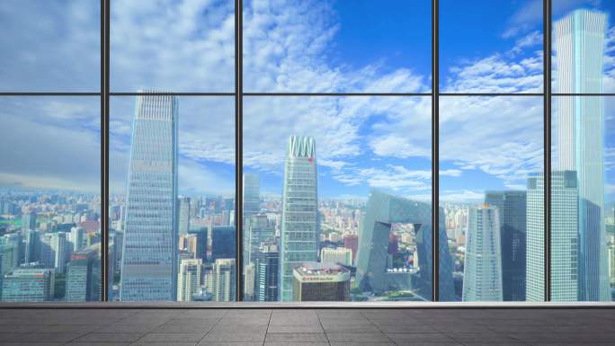 4K窗外城市高楼-科技商务大楼城市建筑