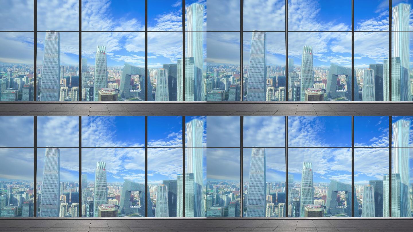 4K窗外城市高楼-科技商务大楼城市建筑