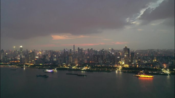武汉江滩傍晚航拍延时摄影
