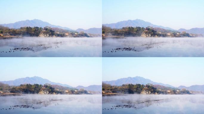 安徽宣城泾县桃花潭晨雾，美丽的山水风景