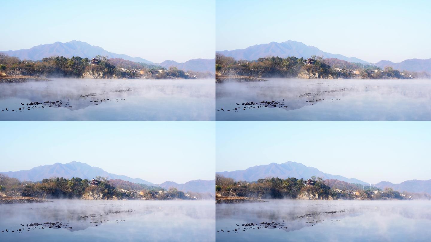 安徽宣城泾县桃花潭晨雾，美丽的山水风景