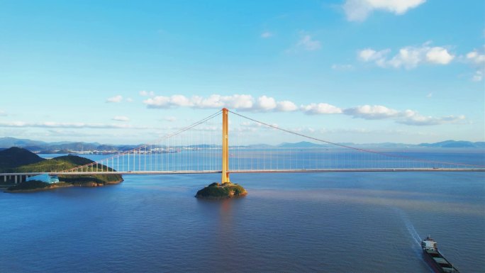 浙江舟山群岛西堠门跨海大桥航拍环绕视频