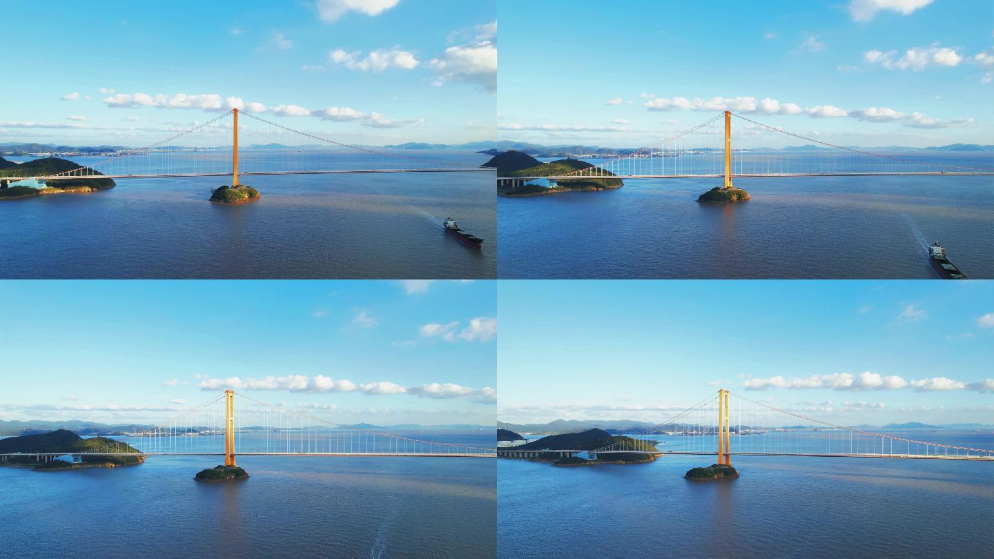 浙江舟山群岛西堠门跨海大桥航拍环绕视频