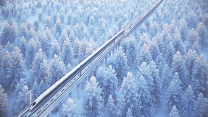 冬季森林高铁雪国列车4K