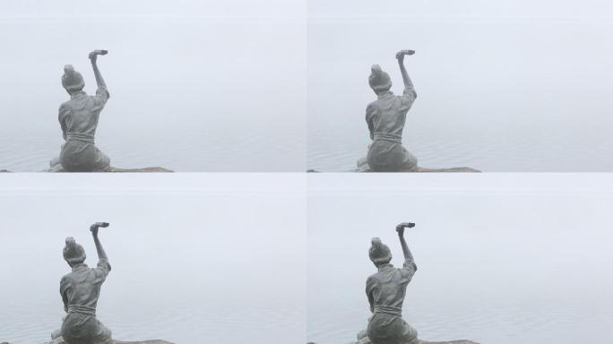 大雾中西施雕像原素材