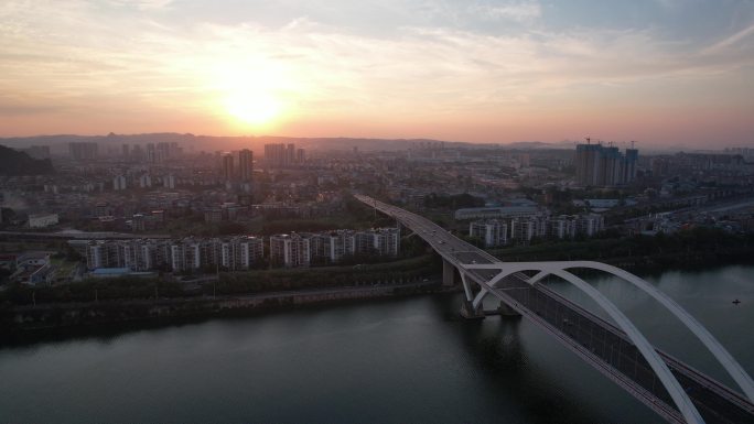 柳州广雅大桥柳州日落航拍
