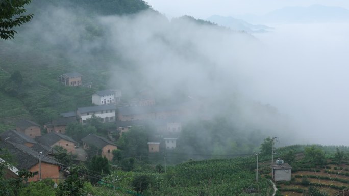 超震撼晨雾飘过高山上的古村落