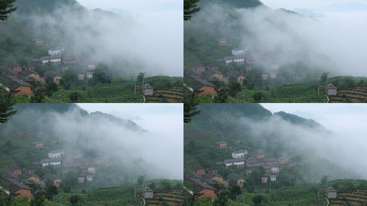 超震撼晨雾飘过高山上的古村落