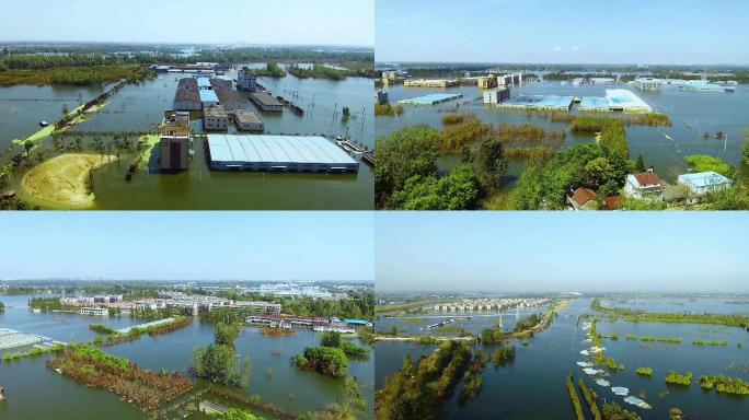 哈苏镜头4K高清航拍，洪水淹没家乡的场景