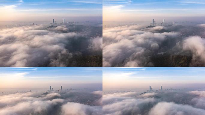 大气城市平流雾云海云端航拍