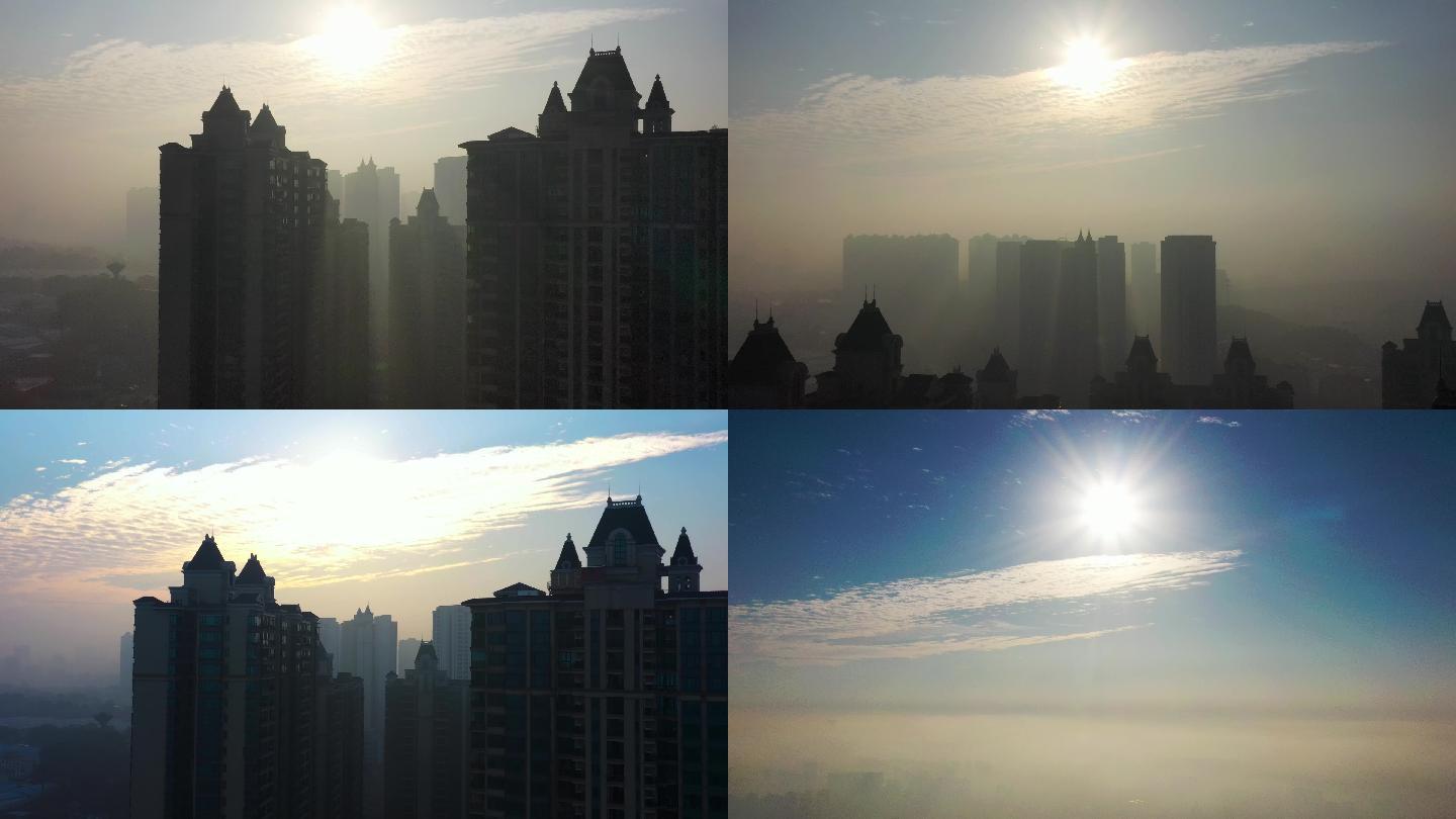 雾霾下的清晨城市