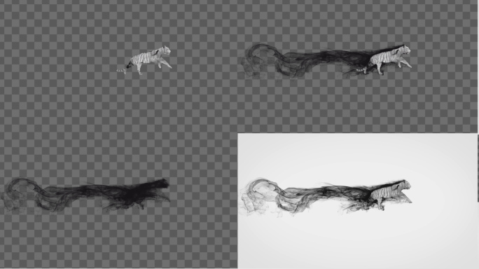 水墨中国风老虎奔跑粒子+alpha通道