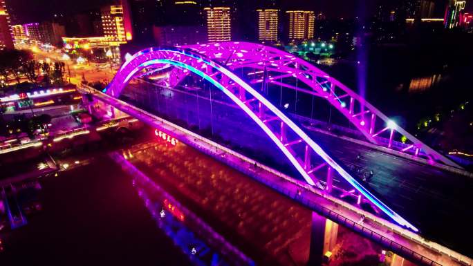 自贡网红桥城市夜景航拍