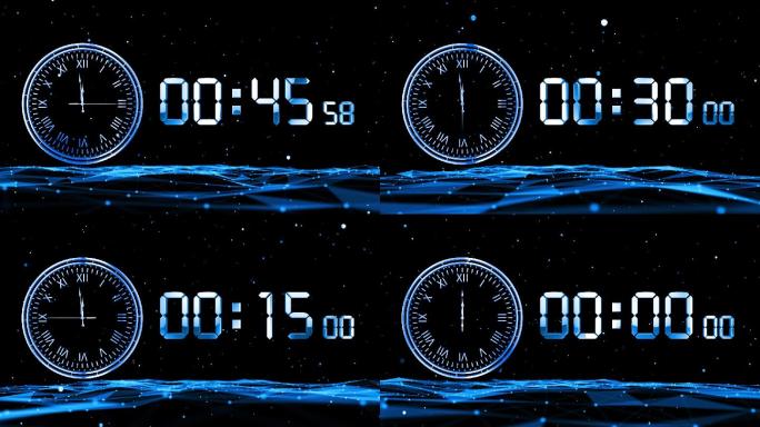 蓝色钟表液晶数字60秒倒数