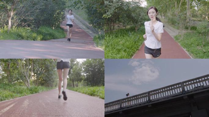 女生在室外跑步 健身